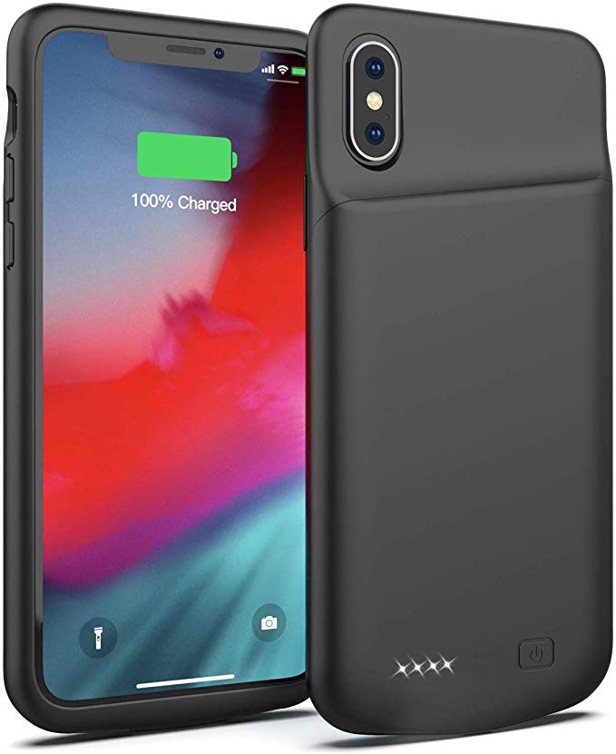 FLYLINKTECH Battery Case for iPhone X/XS - [4000mAh] Charging Case Extended Battery for iPhone X/XS Rechargeable Battery Backup Power Bank Portable Charger Case 5.8 inch Black