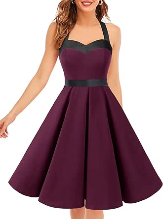 DRESSTELLS Robe Femme Pin-up Soirée Cocktail Vintage Col en Cœur Halter années 50 Rockabilly Swing