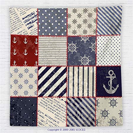 59 x 59 Inches Farmhouse Decor Fleece Throw Blanket Marine and Nautical Life Design with Vintage Sailor Knots and Anchor Motifs Blanket Beige Blue