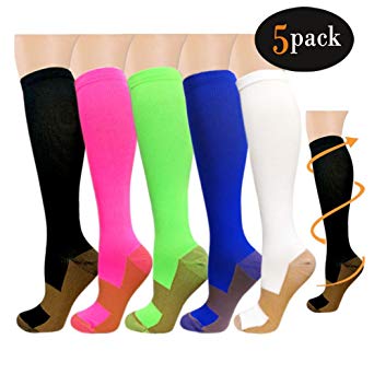 Copper Compression Socks For Women & Men(5 Pairs)- Best For Running,Athletic,Medical,Pregnancy and Travel -15-20mmHg