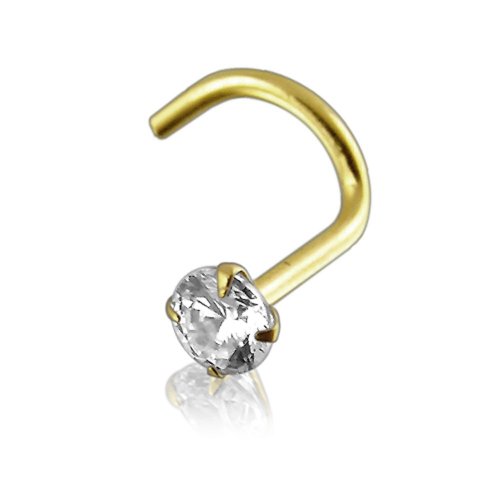 9ct Solid Yellow Gold Claw Set 2.5MM Round CZ Stone 20Gauge (0.8MM) Nose Screw
