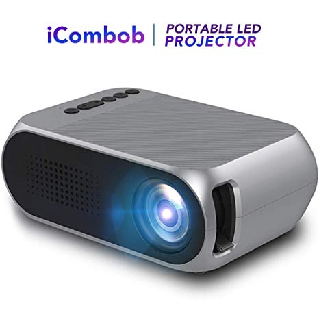 iCombob LED Portable Projector, 1080P Supported for Gifts, Home Theater, Indoor Outdoor Activities Video Projector for Movie Nights, Game Compatible with Phone, PC, Game Consoles, DVD etc.