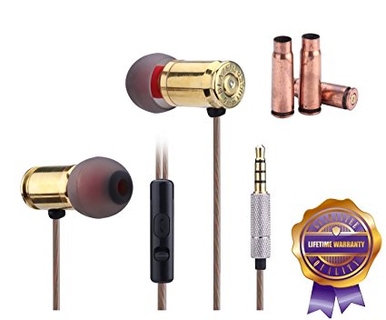 2016 GREENPOINTSELECT Premium Genuine bullet "Lifetime Warranty" Full Metal Housing Dual Driver Best In-ear Noise-isolating Headphones with Universal Mic --4 ALL SMARTPHONES (Gold)