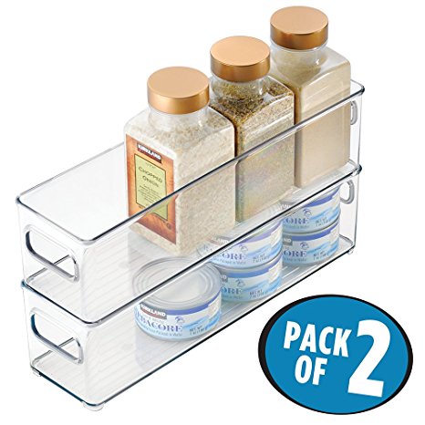 mDesign Refrigerator, Freezer, Pantry Cabinet Organizer Bins for Kitchen - 4" x 4" x 14.5", Pack of 2, Clear