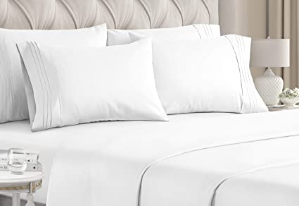 Full Size Sheet Set - 6 Piece Set - Hotel Luxury Bed Sheets - Extra Soft - Deep Pockets - Easy Fit - 1800 Bedding Quality - Breathable & Cooling Sheets - Wrinkle Free - White Bed Sheets