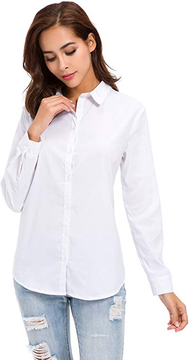 MSHING Womens Basic Formal Long Sleeve Button Down Shirts for Work