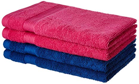 Amazon Brand - Solimo 100% Cotton 4 Piece Hand Towel Set, 500 GSM (Iris Blue and Paradise Pink)
