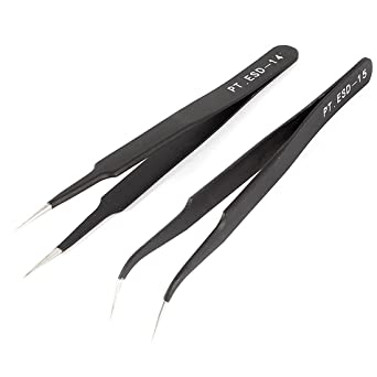 13cm Length Black Anti-magnetic Straight Curved Tweezers 2 Pcs