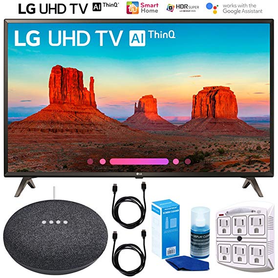 LG 49UK6300 49" (49UK6300PUE) UK6300 4K HDR Smart LED AI UHD TV w/ThinQ Google Home Mini Bundle