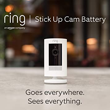 Ring Stick Up Cam Battery by Amazon | HD security camera with Two-Way Talk, Works with Alexa | With 30-day free trial of Ring Protect Plan | White