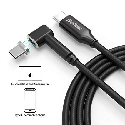Macbook Pro Magnetic USB C Cable, Belkertech Fast Charger 4.3A 87W Type C to Type C Nylon Braided Cord Compatible with MacBook (Pro) 15’’/13’’, Samsung Galaxy S9, Huawei Mate10/10 Pro and Other USB C Devices 6.6FT/Black