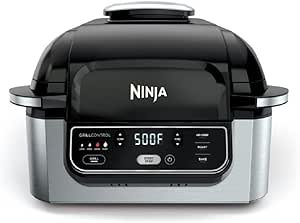 Ninja AG300 4-in-1 Indoor Grill with 4-Quart Air Fryer with Roast, Bake, and Cyclonic Grilling Technology