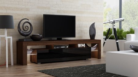 TV Stand MILANO 200 Walnut Line / Modern LED TV Cabinet / Living Room Furniture / Tv Cabinet fit for up to 90-inch TV screens / High Capacity Tv Console for Modern Living Room (Walnut & Black)