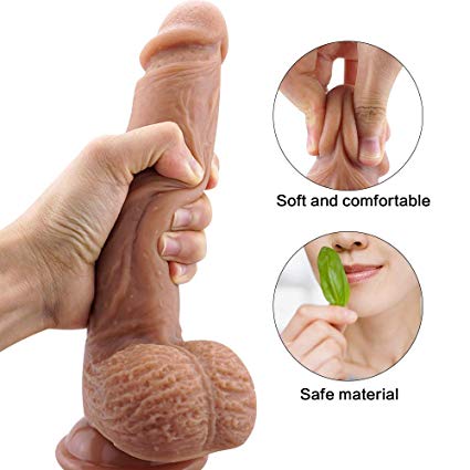 8.4 Inch Realistic Dildo Ultra-Soft Dildo for Beginners with Flared Suction Cup Base for Hands-Free Play, Flexible Dildo with Curved Shaft and Balls for Vaginal G-spot and Anal Play