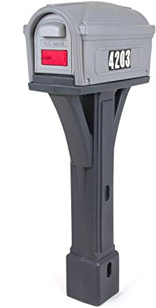 Simplay3 Classic Plastic Residential Mailbox & Post Mount Combo Kit with 2 Access Doors - Light Gray/Dark Gray