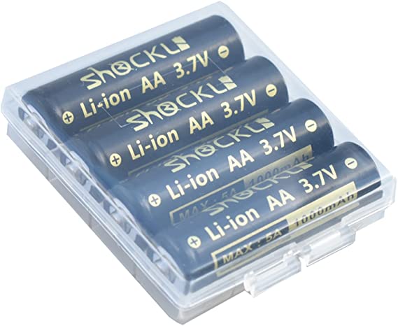 Shockli AA Li-ion 3.65V Rechargeable Batteries Button top for Flashlight Lumintop Tool AA 2.0, ThruNite Archer, NICRON N7- (4- Pack)