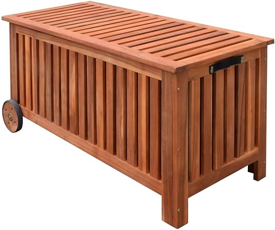 Terrace storage box, wooden cushion box, deck box, with internal waterproof bag and 2 wheels, one handle on one side, suitable for gardens, courtyards, terraces, natural oily wood, 46 "x 20" x 23"