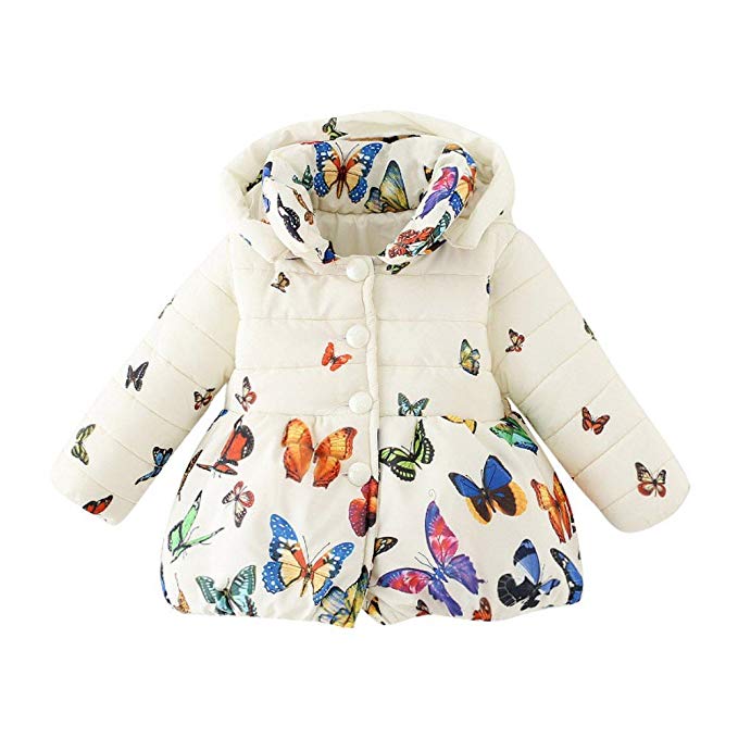 BOBORA Coat Toddler Jacket Outwear Baby Girl Butterfly Pattern Winter Clothes
