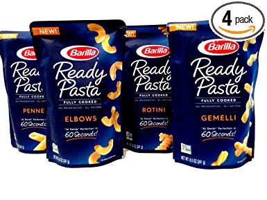 Barilla Fully Cooked Ready Pasta, Variety 4 Pack: 1 Pouch each of Rotini, Penne, Elbows, Gemelli (8.5 Ounces each Pouch)