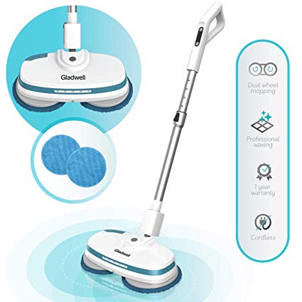 Gladwell Cordless Electric Mop - 3 in 1 Spinner, Scrubber, Waxer Quiet, Powerful Cleaner Spin Scrubber & Buffer, Polisher for Hard Wood, Tile, Vinyl, Marble, Laminate Floor - 1 Year Warranty - Blue (Renewed)