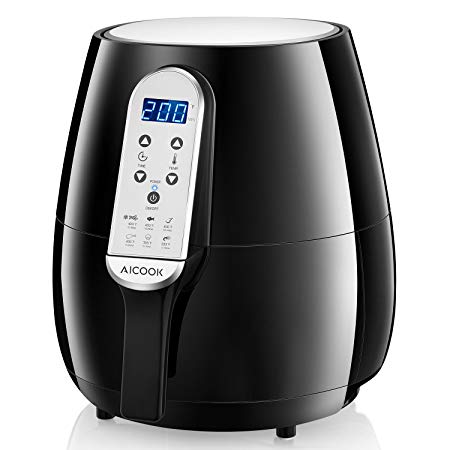 Air Fryer, Aicook Cooking Memory Function Air Fryer, Anti-Shedding Coating,Overheating Protection,LCD Digital Touchscreen,Nonstick Basket 1500W Hot Air Fryer,Auto off Function,6 Cooking Preset,3.4Qt