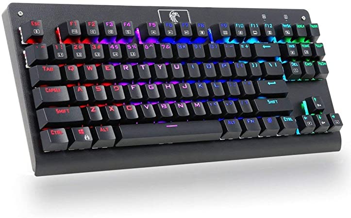 Mechanical Gaming Keyboard,MechanicalEagle Z-77 Multicolor 9-Mode Backlit 87-Key Real Mechanical Keyboard 87-Key with Blue Switches - DIY Spare Switches and Tool Included - Black