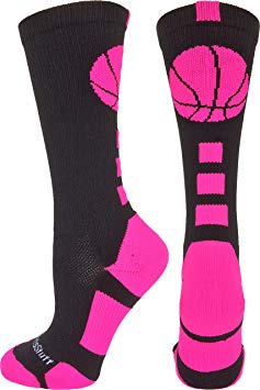 MadSportsStuff Basketball Socks with Basketball Logo Athletic Crew Socks (Over 20 Colors)