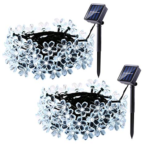 Qedertek Solar Christmas String Lights, Fairy Garden Blossom LED Lights for Outdoor, Home, Lawn, Patio, Party and Holiday Decorations (2PACK, White)