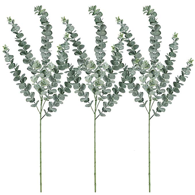 Supla 3 Pcs Faux Eucalyptus Leaves Spray Artificial Eucalyptus Branches Plants Artificial Greenery Stems 35" Tall in Grey Green for Greenery Wedding Party Floral Arrangement