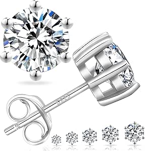 KRKC&CO Moissanite Studs Earrings, Sparkly Lab Created Diamond Earrings, S925 Sterling Silver, 0.6/1/1.2/1.6/2/3CT, D Color, VVS1, Vermeil 14K White Gold Jewelry Gifts for Women