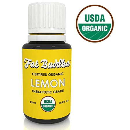 Organic Lemon Essential Oil from Fat Buddha, USDA Certified, 100% Pure Therapeutic Grade, Natural Disinfectant, Mood Booster, Immune Support, Sustainably Sourced, Small Batch Produced - 15ml
