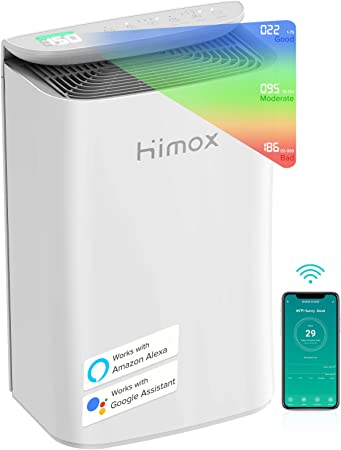 HIMOX 2023NEW Air Purifiers for Home Large Room Up to 1560 Ft²,Air Quality Monitoring Wifi Alexa Control, Medical Grade HEPA Filtration 99.99% Removal of Dust Smoke Pollen Updated Motor More Powerful