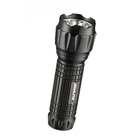 SAMLITE- LED Tactical Flashlight With 5 Options, Bright LED Light, Red Pointer, UV Blacklight, Green Light and Magnetic Bottom - Water Resistant - (3 AAA Batteries Included)