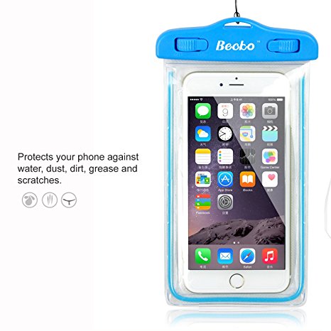 Becko 5.5" Blue Waterproof Case Touch Responsive Front and Back, Universal Waterproof Wallet, Dry Bag, Pouch for Iphone 6, 6 Plus, 5, 5s, 4, Samsung Galaxy S4, Samsung Note, Gps, Mp3 Player and Digital Cameras. Perfect to Swimming, Surfing, Fishing, Boating, Skiing, Camping and Other Outdoor Sports.