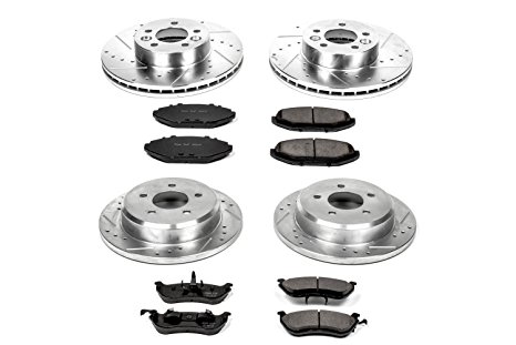 Power Stop K1336 Front/Rear Ceramic Brake Pad and Cross Drilled/Slotted Combo Rotor One-Click Brake Kit