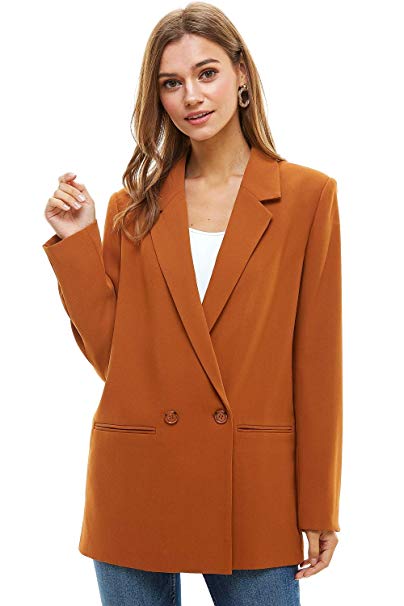 Alexander   David Women’s Loose Blazer Jacket Suit, Oversized and Loose Fit Work Blazer with Double Buttons