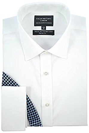 COLLAR AND CUFFS LONDON Ultimate Non-Iron - Luxury 100% Cotton - Fit Guaranteed - Twill Fabric - Men's Shirt - Long Sleeve - White - Classic Fit, Double Cuff - Plain Pattern