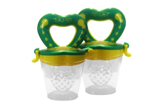 Best 2 Pack Baby Teether Soother Unique Baby & Toddler Food Pacifier Feeder For Eating Fresh Fruit -n- Veggies and Meat Safe & Choke Free. Storage Container & Silicone Nipple.