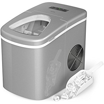 hOme Portable Ice Maker Machine for Counter Top - Makes 26 lbs of Ice per 24 hours - Ice Cubes ready in 6 Minutes - Electric Ice Making Machine with Ice Scoop and 1.5 lb Ice Storage - Silver