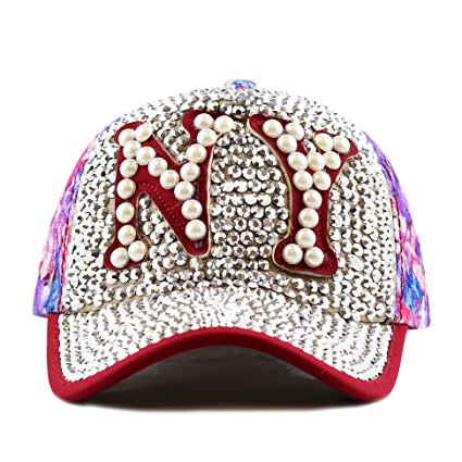 The Hat Depot 200h4512 New York Crystal Studded Bling Floral Baseball Cap - 5colors