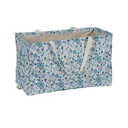 Household Essentials 2244 Krush Canvas Utility Tote | Reusable Grocery Shopping Laundry Carry Bag | White With Floral Design, 22" L X 11" W X 13" H