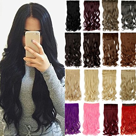 S-noilite 17-27" 125G Thick Straight Curly Wavy One Piece Clip in Hair Extensions Any Color 5 Clips Natural Hairpiece(24"-Curly,Jet Black)