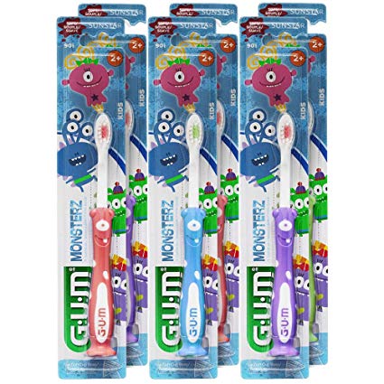 GUM Monsterz Kids and Toddler Toothbrush, Soft, Ages 2 , 1 Count (Pack of 6)