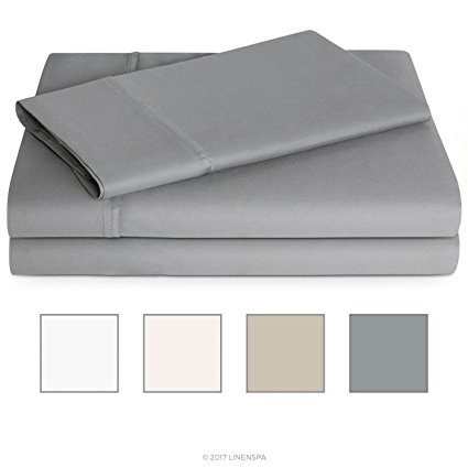 LINENSPA 600 Thread Count Ultra Soft, Deep Pocket Cotton Blend Sheet Set - Twin XL - Stone