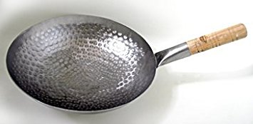 Handhammered carbon steel Pow wok, 14"