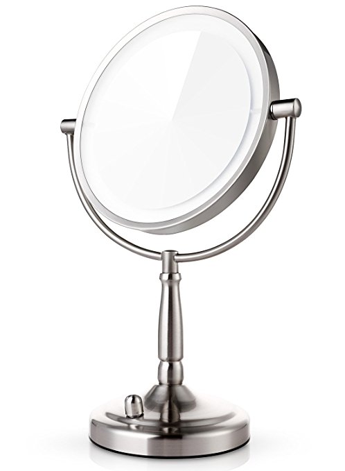 Miusco 7X Magnifying Lighted Makeup Mirror, 8 Inch Two Sided LED Vanity Mirror, Battery and Adapter