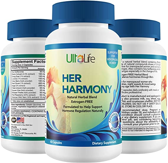 Her Harmony #1 Best Menopause Supplement w/Black Cohosh Relief from Mood Swings, Irritability, Hot Flashes, Night Sweats & Weight Gain Estrogen-Free Reset to Balance Hormones & Feel Good Again (HH-60)
