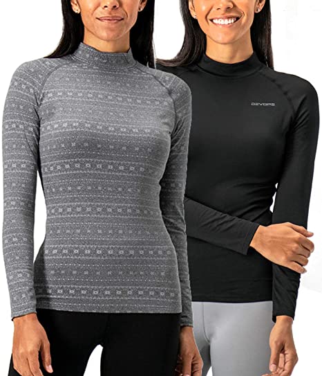 DEVOPS Women's 2 Pack Thermal Turtle Long Sleeve Shirts Compression Baselayer Tops