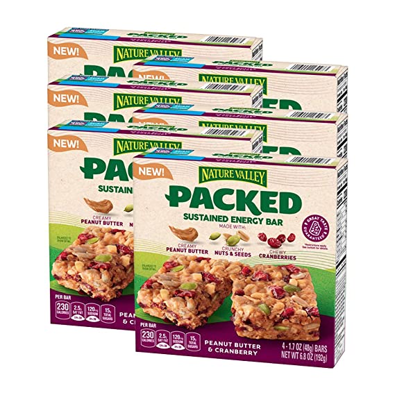 Nature Valley Packed Sustained Energy Bar Peanut Butter & Cranberry, 4 Count, (Pack of 6)