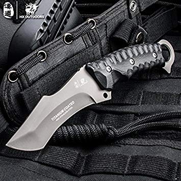 HX Outdoors Fixed Blade Knife with Sheath Tanto Hunting Knife Survival Knife with Ergonomic G10 Non-Slip Handle